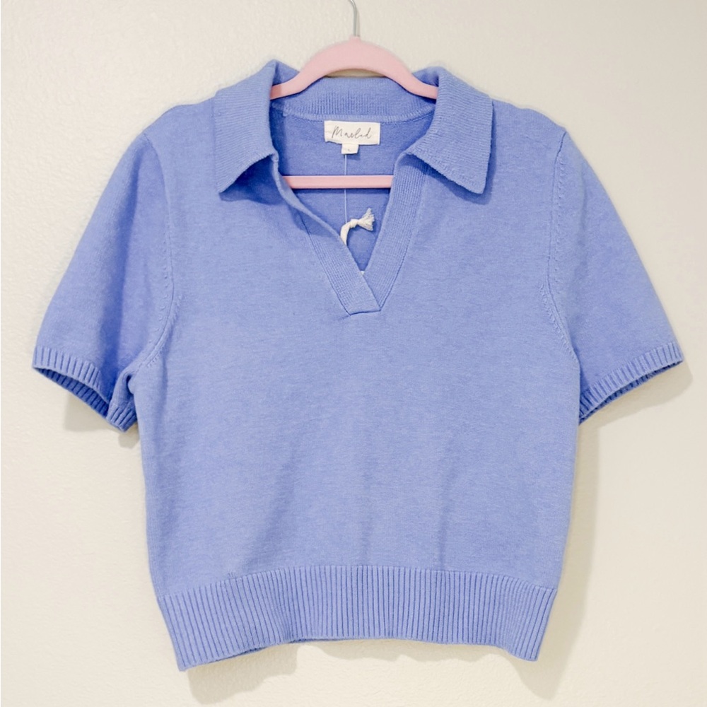 Marled Light Blue Short Sleeved Sweater
